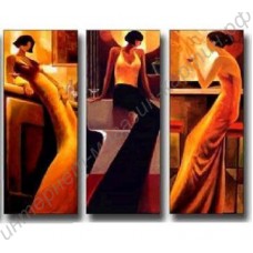 Модульная картина из 3 секций: элегантные дамы, выполненная маслом на холсте